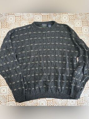 Vintage 90s Trader Bay Men’s XL Made USA Gray Textured Knit Sweater